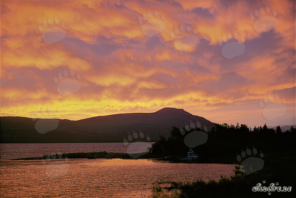 Cielo drammatico sopra il lago Naknek a Katmai, Alaska