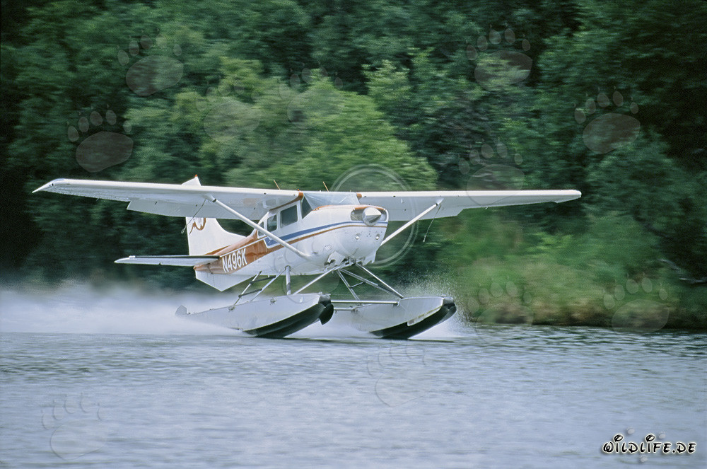 Idrovolante che decolla al lago Coville in Alaska