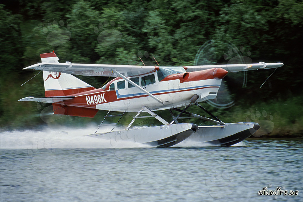 Hydravion décolle dans le ciel d'Alaska