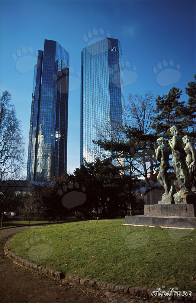 The impressive Twin Towers of the Deutsche Bank Headquarters in Frankfurt