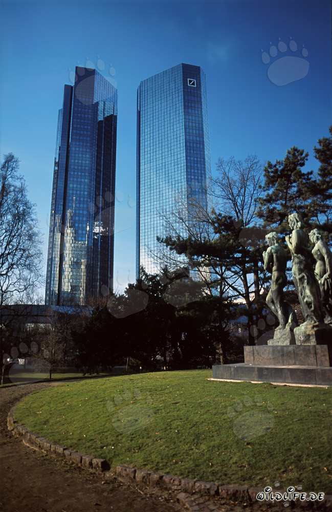 Die imposanten Zwillingstürme der Deutschen Bank Zentrale in Frankfurt
