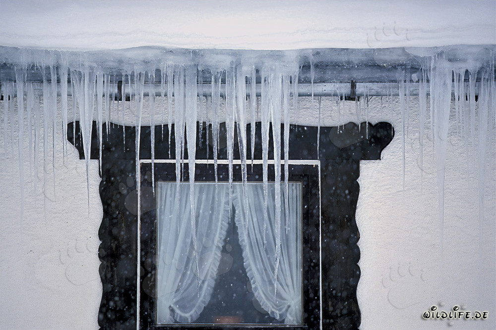 Fascinants stalactites de glace à la fenêtre à Mittenwald, Bavière