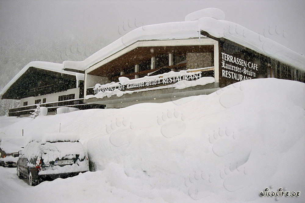Idyllischer Winter am malerischen Lautersee in Mittenwald, Bayern