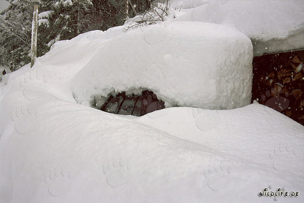 Winter Landscape: Snow-Covered Car in Mittenwald, Bavaria