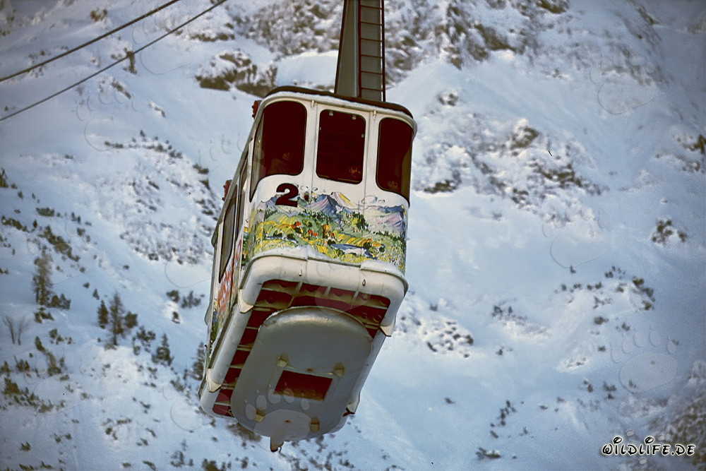 Fantastische Aussicht von der Karwendelbahn Gondel in Mittenwald, Bayern