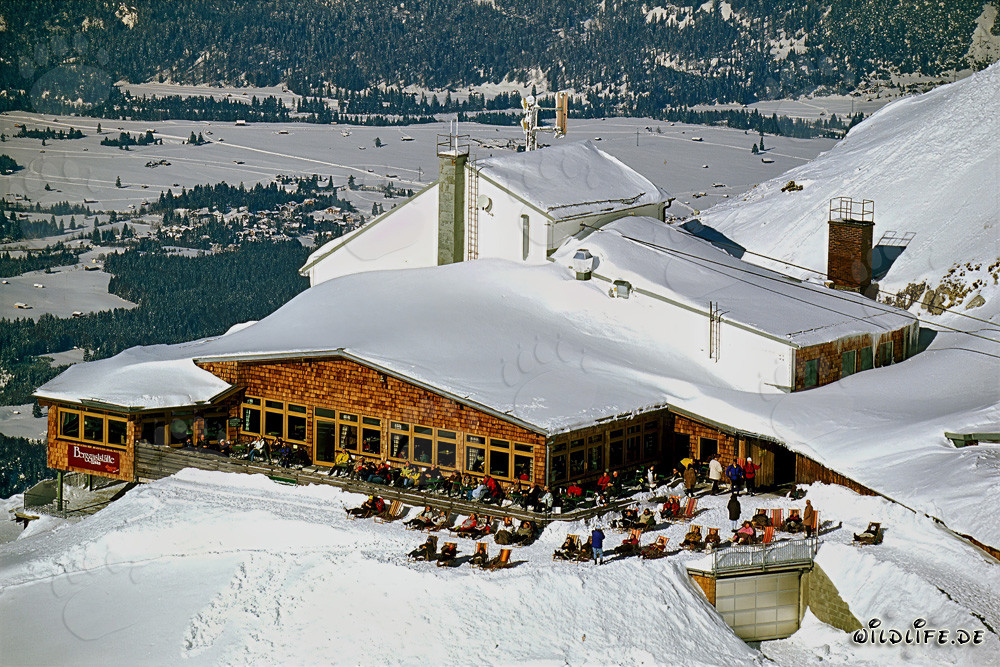 Relaxing sunbathing at the mountain station of the Karwendel cable car in Mittenwald