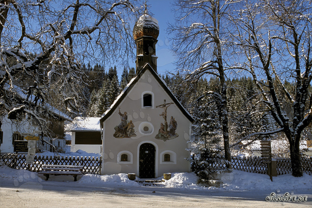 Festive Christmas Chapel in the Bavarian Alps