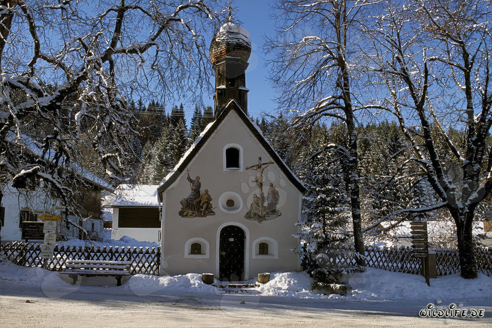 Cappella natalizia festosa nelle Alpi bavaresi
