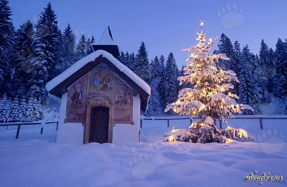Idyllic Chapel in the Winter Wonderland of Werdenfelser Land