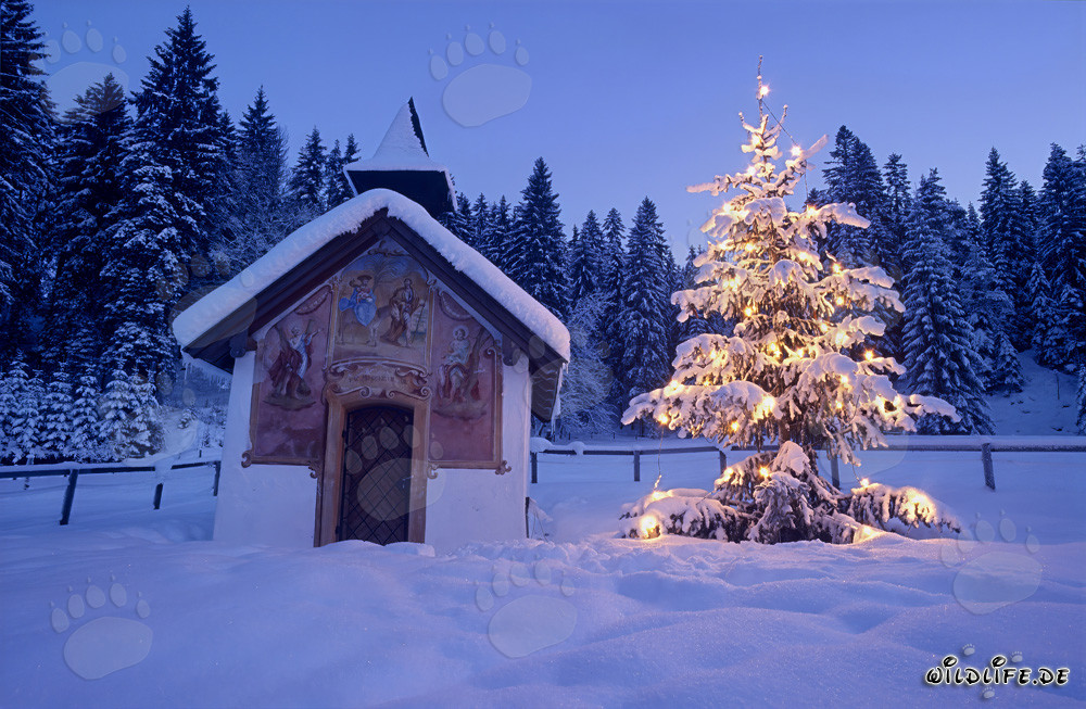Chapelle idyllique dans le paysage hivernal du Werdenfelser Land