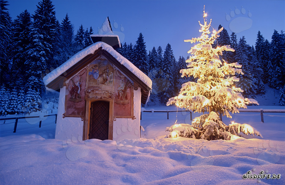 Idyllic Christmas Chapel in the Bavarian Mountains