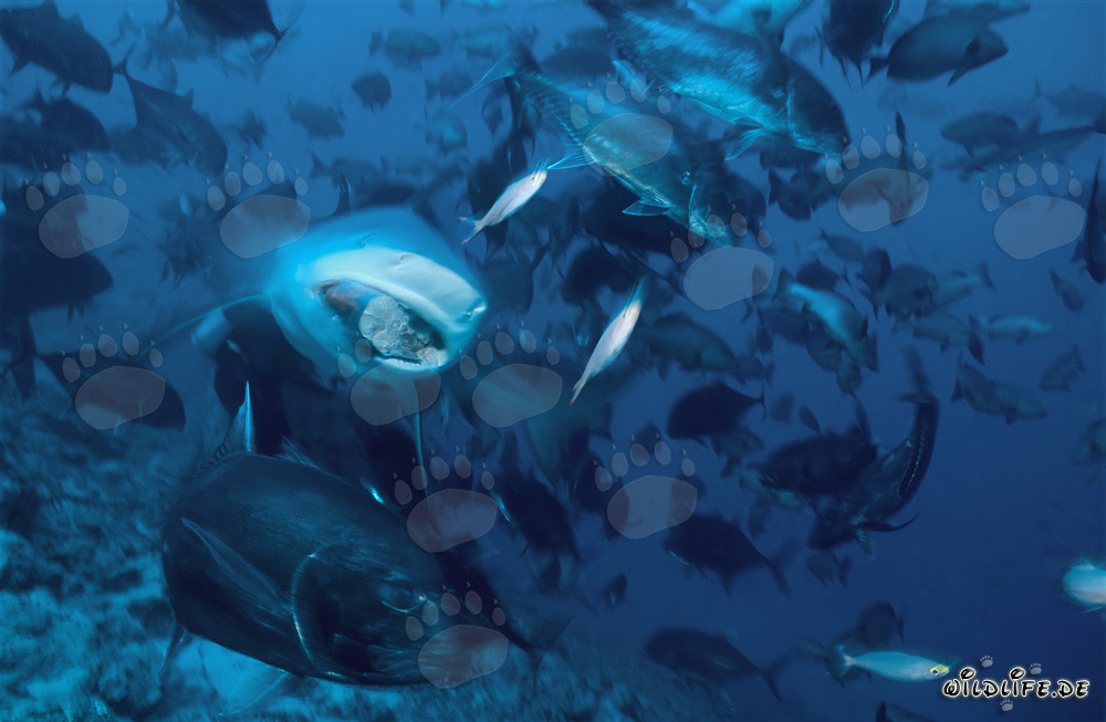 Bull shark with fish bait in the Beqa Lagoon on Viti Levu, Fiji
