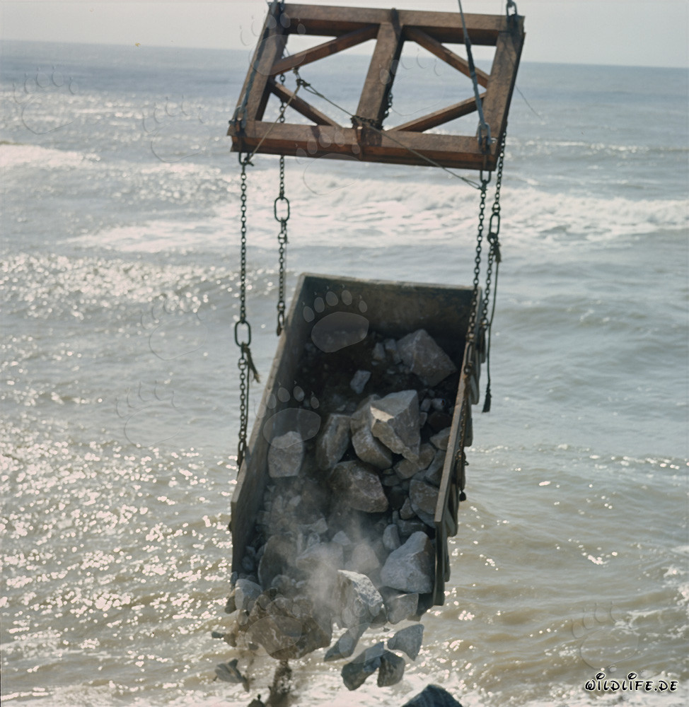 Installazione di pietre al North Breakwater con skip nel porto di Richards Bay