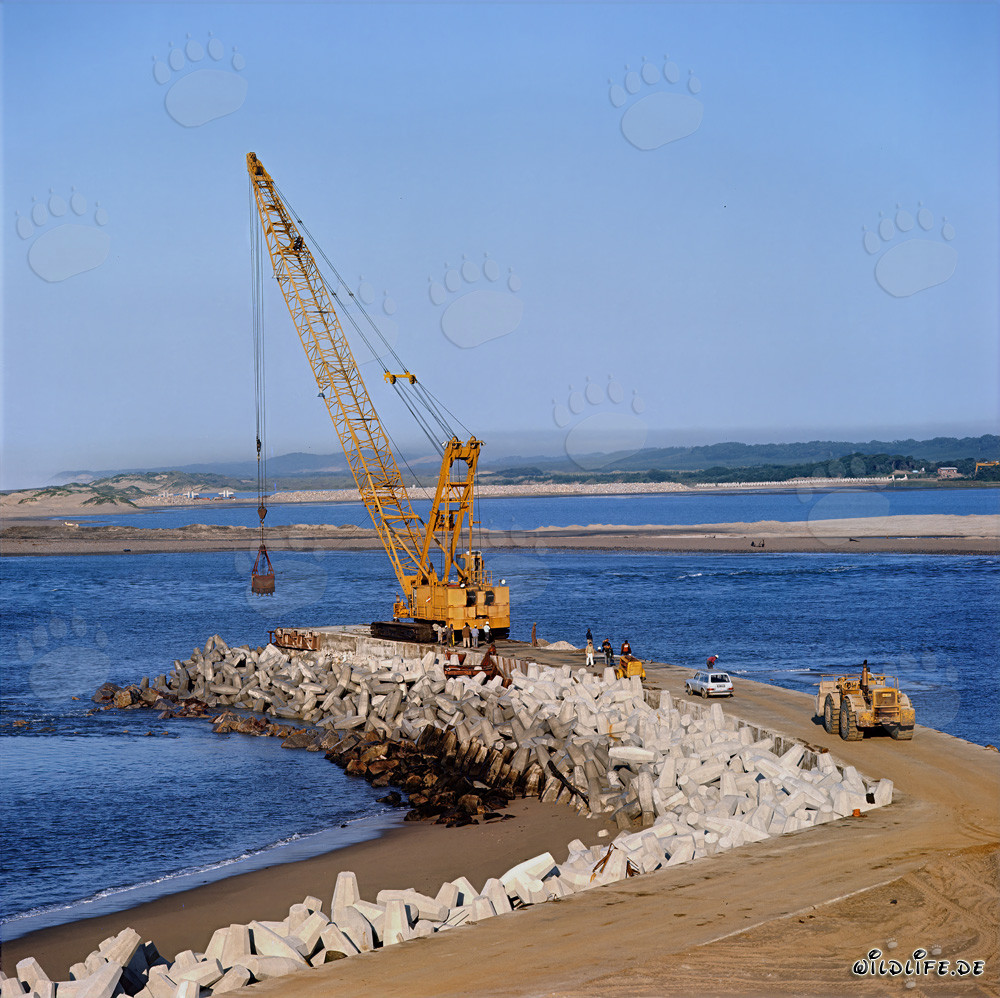 Scavo con Manitowoc 4600 presso il North Headland nel porto di Richards Bay, Sudafrica