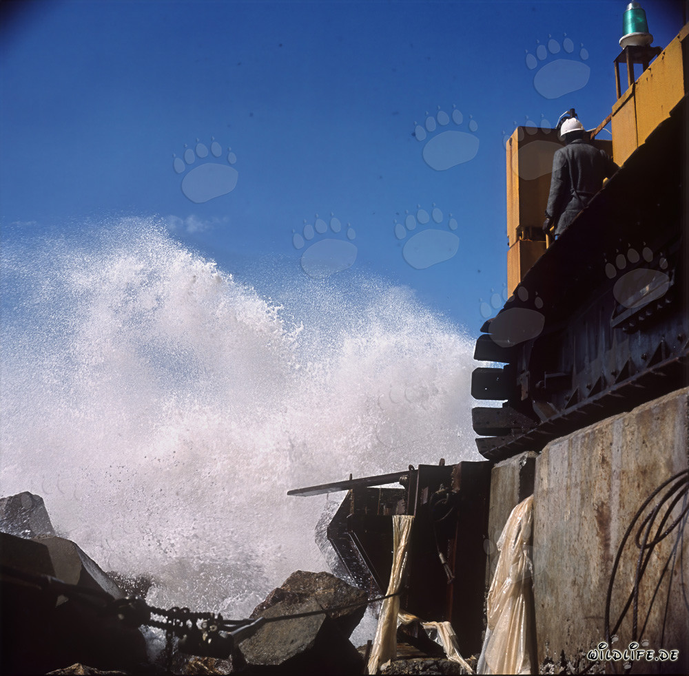 Manitowoc 4600 en fuerte oleaje en Richards Bay, Sudáfrica