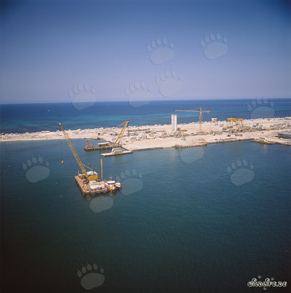 Abziehponton mit dem Block Yard und Meßstangen im Ras el Tin Hafen Alexandria Ägypten
