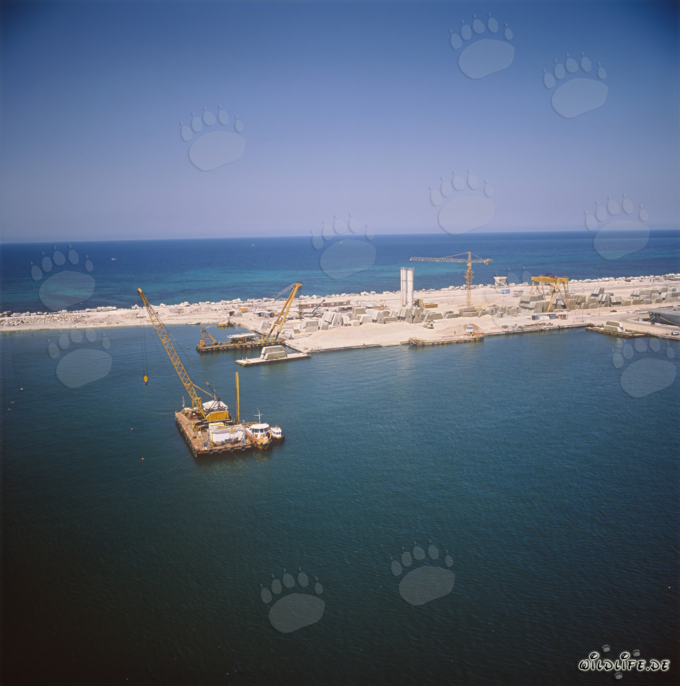 Crane barge with the block yard and measuring rods in Ras el Tin Harbor Alexandria Egypt
