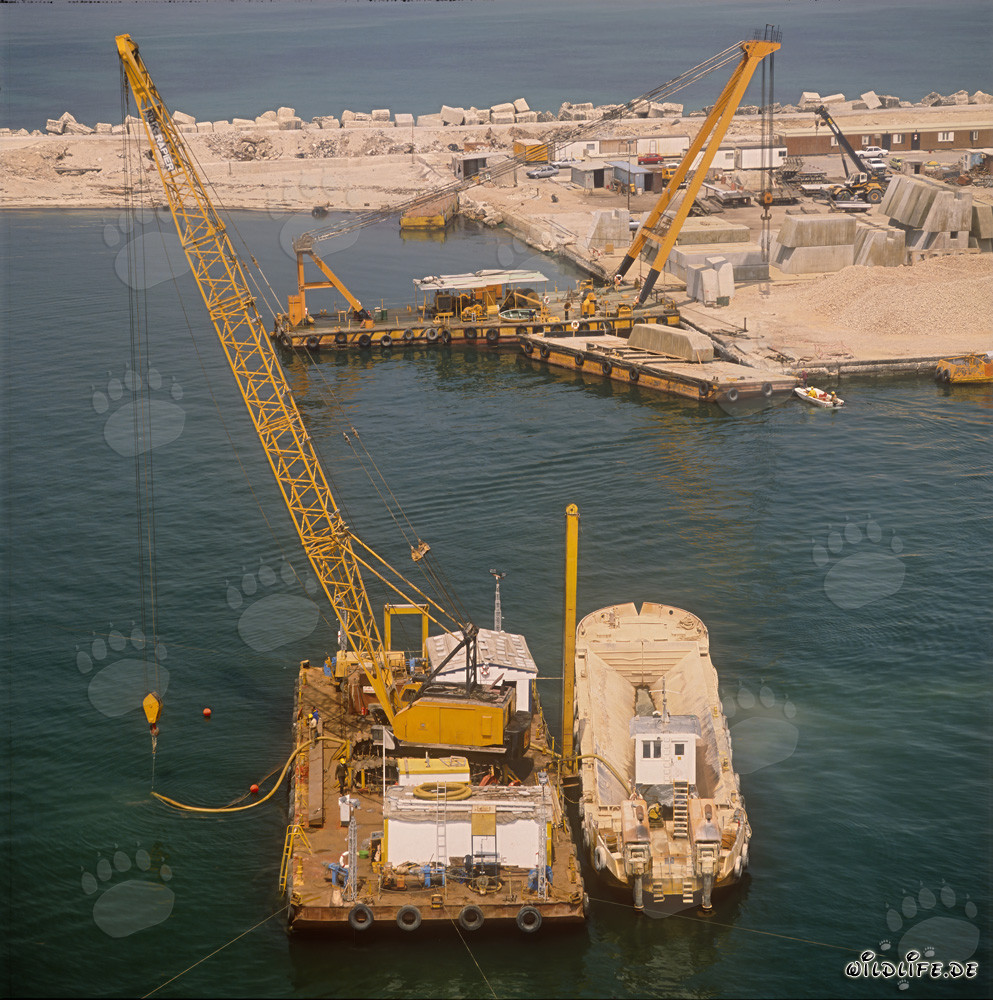 Crane barge with airlift activities in Ras el Tin Harbor, Alexandria, Egypt