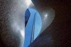 An impressive view of the iconic twin towers of Deutsche Bank