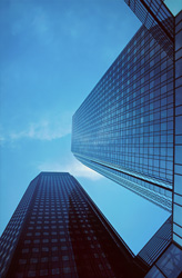 The iconic twin towers of Deutsche Bank in Frankfurt symbolize Germany's largest financial institution.