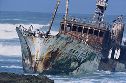 Dramatic shipwreck of the Meisho Maru 38 at Cape Agulhas, the southernmost point of Africa