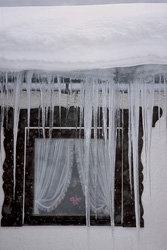 Picturesque Icicles at the Window in Mittenwald, Bavaria