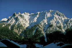 Winter landscape in the Karwendel Mountains - Picturesque Mittenwald in the snow