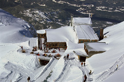 Winter magic at the snow-covered Karwendel cable car mountain station in Mittenwald
