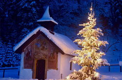 Romantic Christmas Atmosphere in the Snowy Mountain Chapel in the Werdenfelser Land, Bavaria