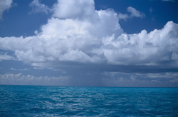 Threatening thunderstorm clouds over the lagoon of Midway