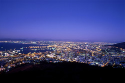 Spectacular view of the Sea of lights of Cape Town at Signal Hill in sunset