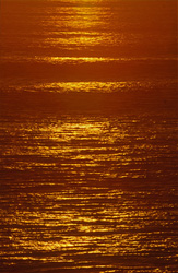 Romantic sunset over the azure blue ocean in Walker Bay, South Africa