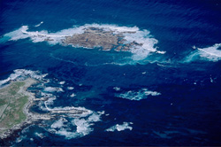 Aerial View of Dyer Island, Shark Alley, and Geyser Rock - Spectacular Coastal Landscape of South Africa