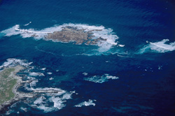 Spectacular Aerial Photograph of Dyer Island, Shark Alley and Geyser Rock off the Coast of South Africa