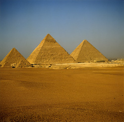 The Pyramids of Mykerinos, Chephren, and Cheops - a Breathtaking Sight in the Egyptian Desert