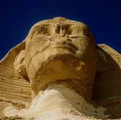Discover the mysterious Great Sphinx of Giza in this unique head portrait
