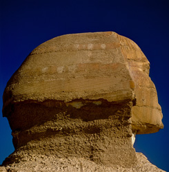 Close-up of the impressive Sphinx head in Giza - Historic landmark of Egypt