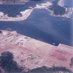 Aerial view of San Pedro Harbour during construction phase