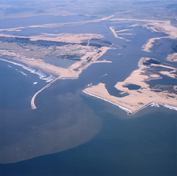 Impressive aerial view of the harbour expansion Richards Bay with lagoon in South Africa