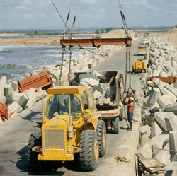 Steel skip for placing stones at North Breakwater in Richards Bay