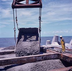 Fascinating concreting of the concrete head at North Breakwater in Richards Bay, Natal, South Africa