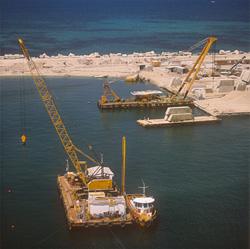 Preparing the foundation surface with the crane barge